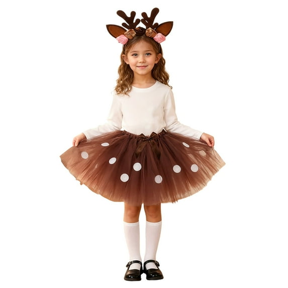 Kiijoy Little Girls Elk Co_Stume Cute Party Tutu Skirt with Accessories, Sizes 4-16