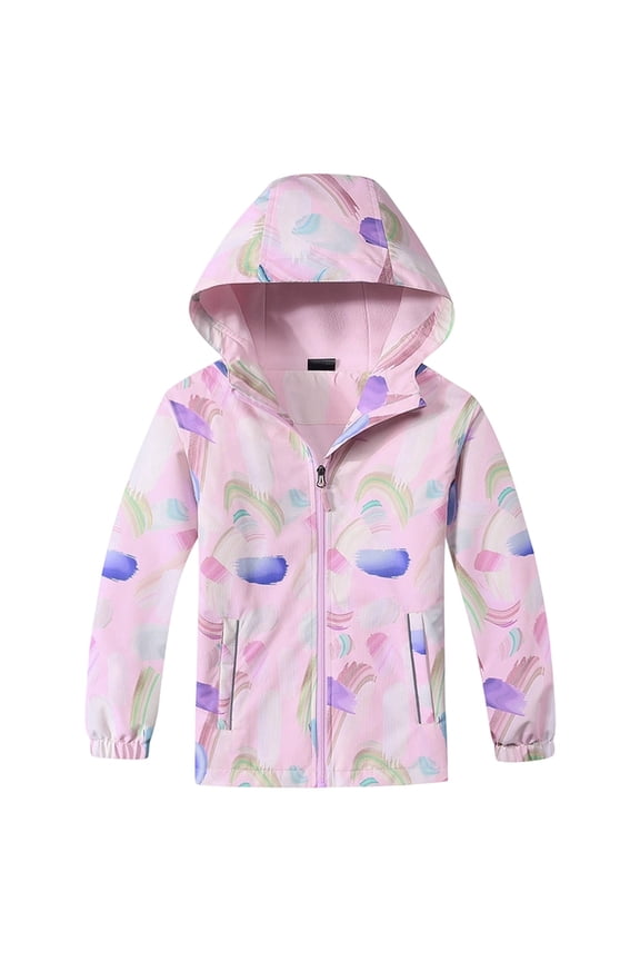 Little Girls Lined Windbreaker Jacket Softshell Outdoor Raincoat, Sizes 5-6