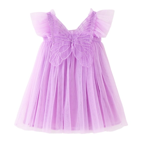 Kiijoy Little Girls Flutter Strap Tulle Dress Solid Party Princess Dress, Sizes 1-6