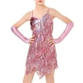 thumbnail image 1 of Kiijoy Little Girls Glitter Fringe Slip Dress with Arm Sleeves Dancewear, Sizes 6-7, 1 of 2