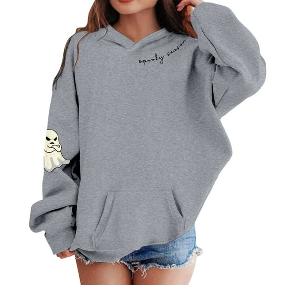 Kiijoy Little Girls Halloween Hoodie Cute Printed Pullover Hooded Sweatshirt, Sizes 5-6