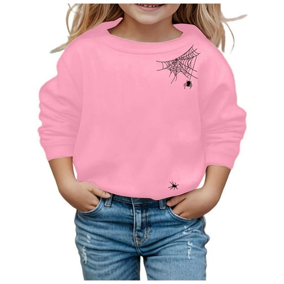 Kiijoy Little Girls Halloween Sweatshirt Spider Web Print Sport Pullover, Sizes 5-6