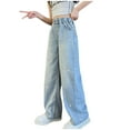 thumbnail image 1 of Kiijoy Little Girls Hearts Embroidery Jeans Baggy Straight Leg Demin Pants, Sizes 5-6, 1 of 8