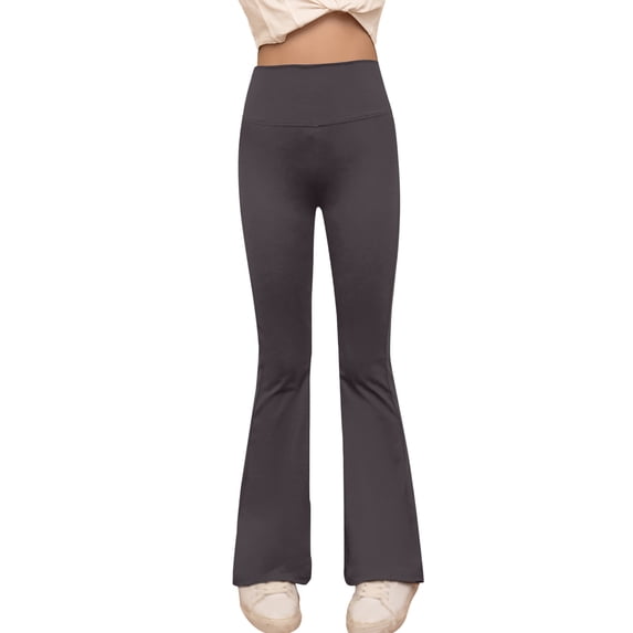 Kiijoy Little Girls High Waist Yoga Pants Stretchy Workout Flared Leggings, Sizes 5-6