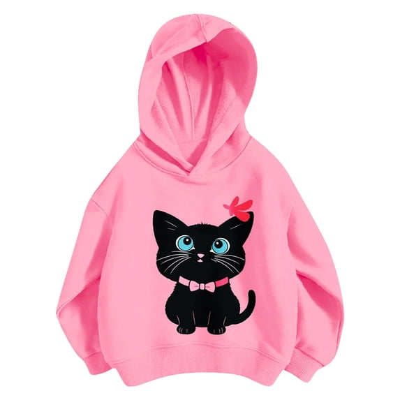 Kiijoy Little Girls Hooded Sweatshirt Fall Loose Pullover Hoodie, Pink, Sizes 5-6Y