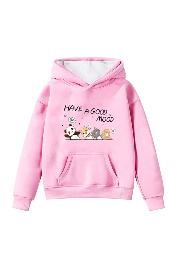 Little Girls Hoodie Cartoon Cat Graphic Pullover Hooded Sweatshirt, Sizes 6-7