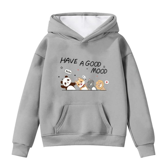 Kiijoy Little Girls Hoodie Cartoon Cat Graphic Pullover Hooded Sweatshirt, Sizes 6-7