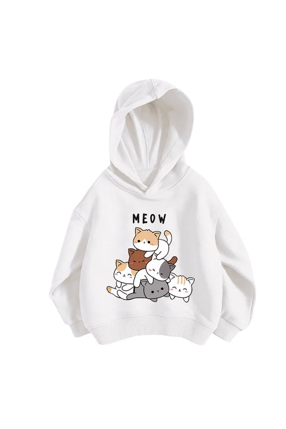 Little Girls Hoodie Cartoon Cat Print Spring Fall Hooded Sweatshirt, Sizes 5-6