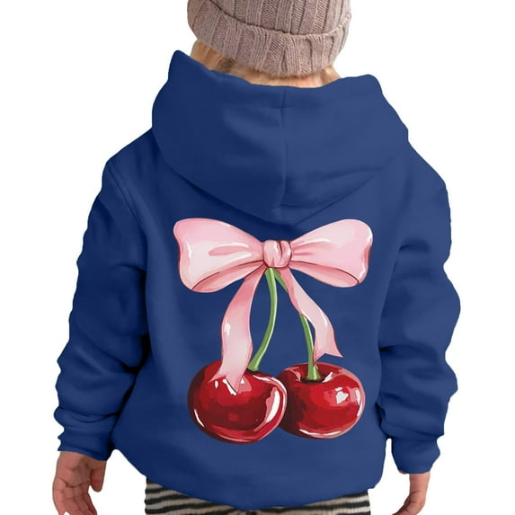 Kiijoy Little Girls Hoodie Cherry Bow Print Sports Casual Hooded Sweatshirt, Sizes 5-6