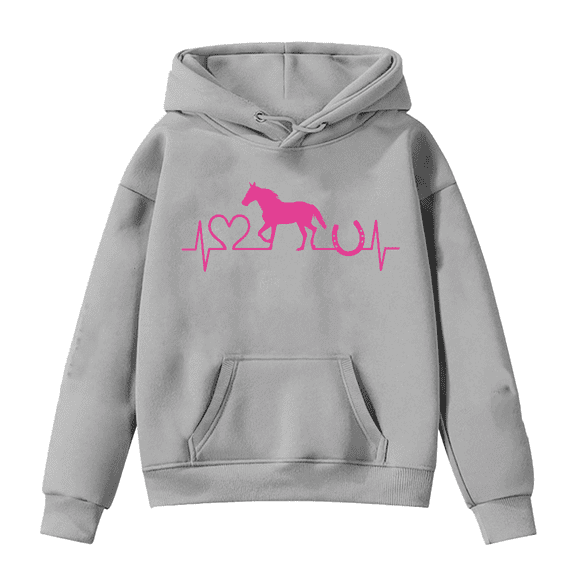 Kiijoy Little Girls Horse Graphic Hoodie Casual Sports Hooded Sweatshirt, Sizes 6-7