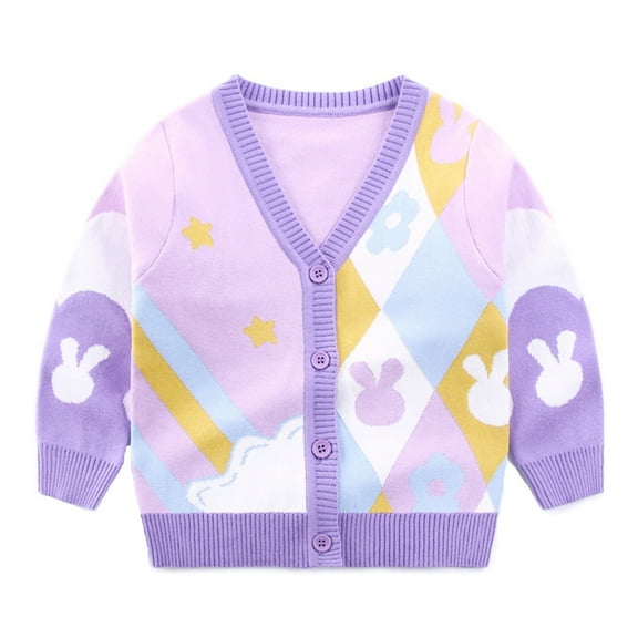 Kiijoy Little Girls Knitted Cardigan Sweater Bunny Cozy Warm Outerwear Coat, Sizes 6-7