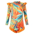 thumbnail image 1 of Kiijoy Little Girls Long Sleeve Zip-Up Rash Guard Tropical Ruffle One-Piece Swimsuit, 1 of 5