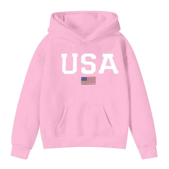 Kiijoy Little Girls Loose Hoodie Letter Print Casual Hooded Sweatshirt, Sizes 5-6