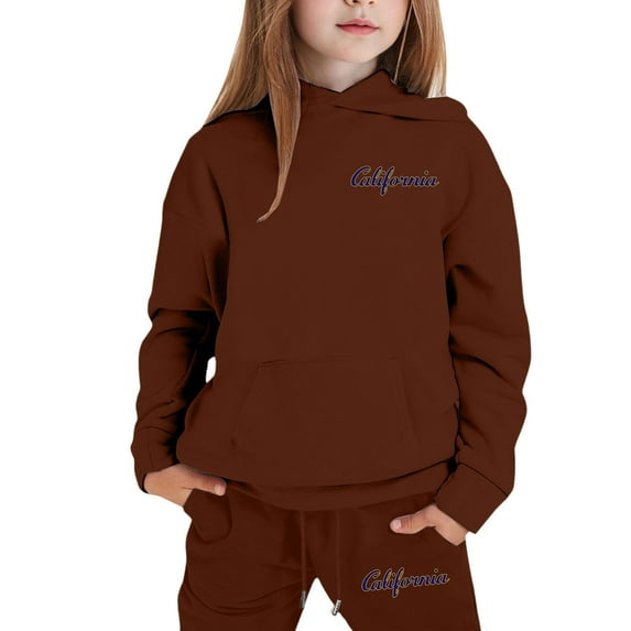 Kiijoy Little Girls Outfits California Letter Print Hoodie and Joggers Set, Sizes 5-6