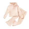 thumbnail image 1 of Kiijoy Little Girls Outfits Casual Soft Knit Texture Hoodie Flare Pants Set, Sizes 6-7, 1 of 8
