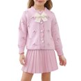 thumbnail image 1 of Kiijoy Little Girls Outfits Cute Bow Cardigan Sweater Pleated Skirt 2Pcs Set, Sizes 6-7, 1 of 3