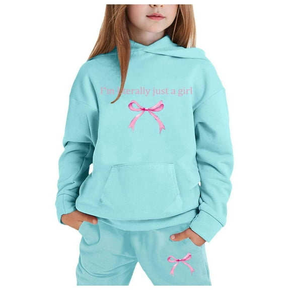 Kiijoy Little Girls Outfits Letter Print Hoodie and Joggers Sweatsuit Set, Sizes 6-7