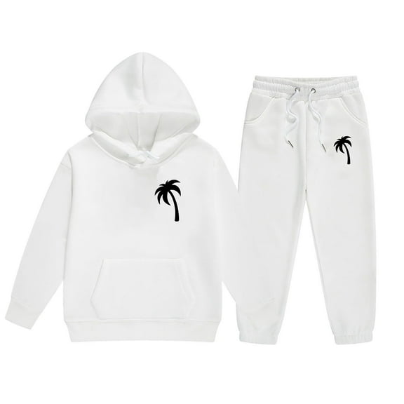Kiijoy Little Girls Outfits Palm Print Hoodie Sweatpants Casual Sweatsuit, Sizes 6-7