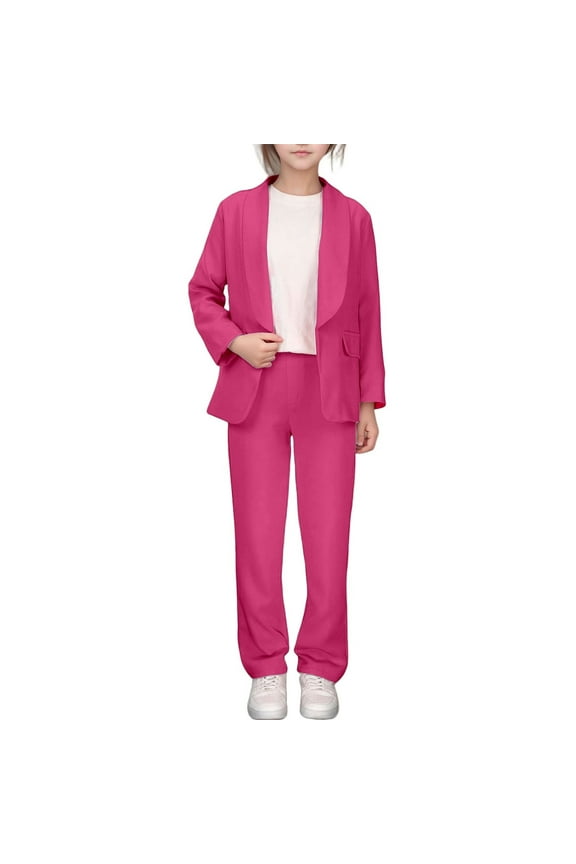 Little Girls Outfits Solid Color Open Front Suit Jacket Pants Suit, Sizes 5-6