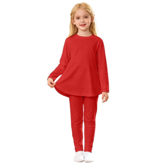 Kiijoy Little Girls Pajamas Solid Long Sleeve Dress and Pants Loungewear Set, Sizes 6-7