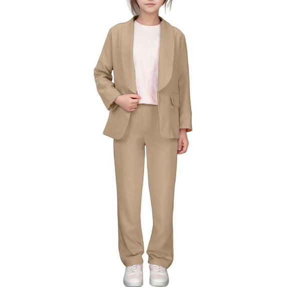Kiijoy Little Girls Pantsuit Solid Color Open Front Blazer & Trousers Suit, Sizes 5-6