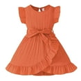 thumbnail image 1 of Kiijoy Little Girls Pleated Ruffled Dress Solid Color Casual Dress with Flutter Sleeves, 1 of 6