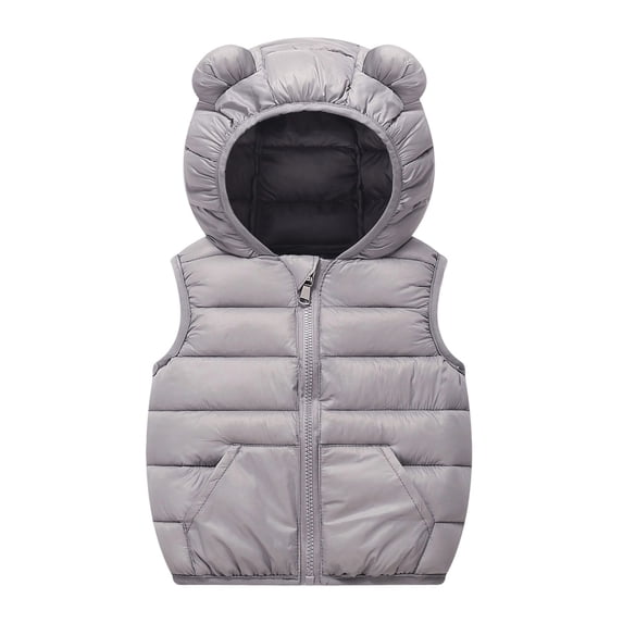 Kiijoy Little Girls Puffer Vest Solid Casual Sleeveless Jacket with Hood, Sizes 5-6