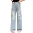 thumbnail image 1 of Kiijoy Little Girls Ripped Jeans Loose Fit Straight Leg Denim Pants Trousers, Sizes 5-6, 1 of 8
