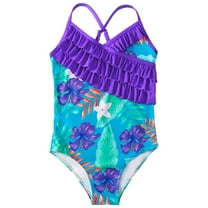 Kiijoy Little Girls Ruffle One-Piece Swimsuit Tropical Bathing Suit UPF 50  Swimwear