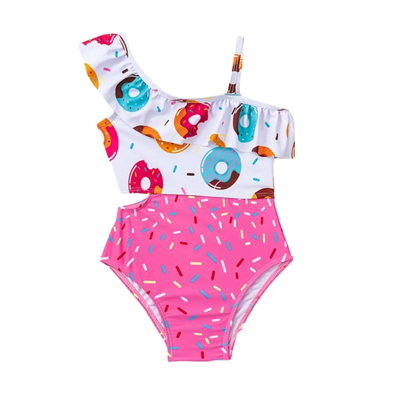 Kiijoy Little Girls Ruffle One Shoulder Swimsuit Cutout One-Piece Bathing Suit Swimwear