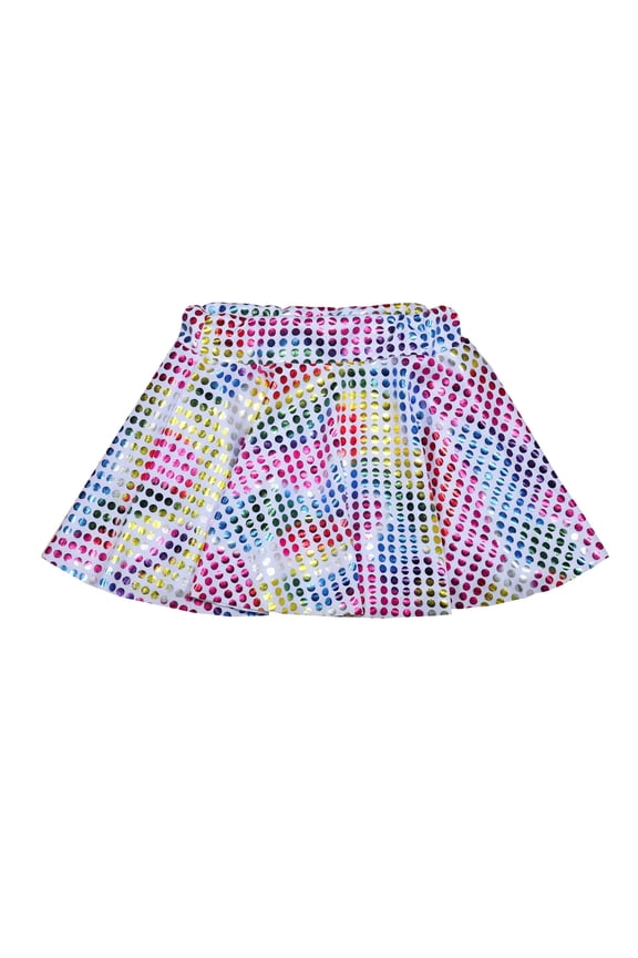 Little Girls Shiny Dance Disco A Line Skirt Flared Stage Performance Skirt, Sizes 6-7