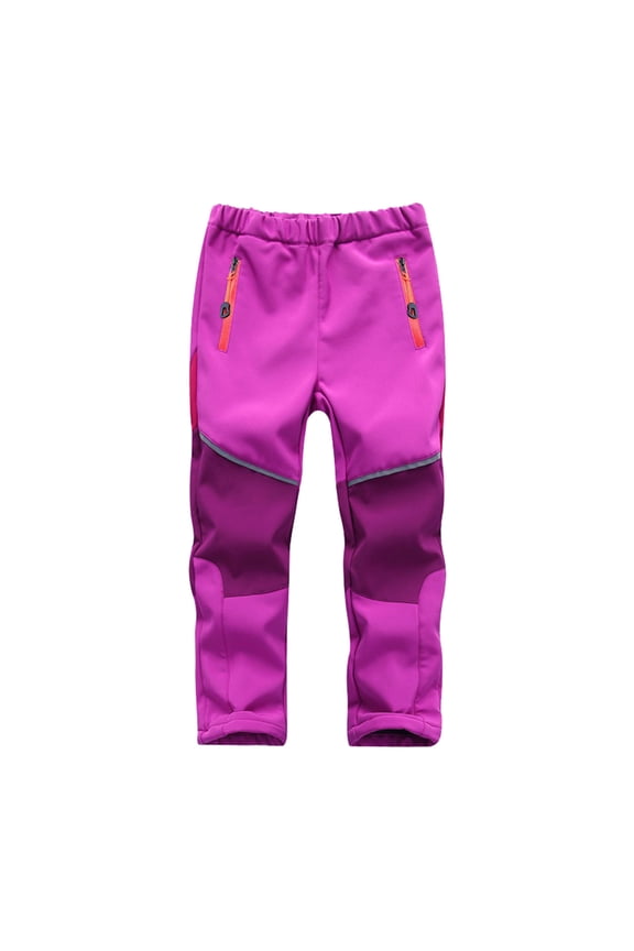 Little Girls Ski Pants Colorblock Thicken Warm Softshell Snow Pants, Sizes 6-7