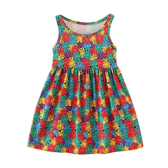 Kiijoy Little Girls Sleeveless Floral Skater Dress Summer Casual Tank Dress, Sizes 5-6