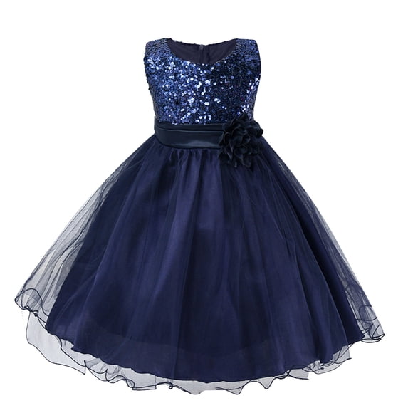 Kiijoy Little Girls Sleeveless Sequin Party Dress Flower Wedding Princess Evening Dress
