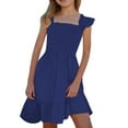 thumbnail image 1 of Kiijoy Little Girls Smocked Sleeveless Dress Summer Casual Solid A Line Dress, Sizes 3-14, 1 of 5