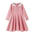 thumbnail image 1 of Kiijoy Little Girls Solid Long Sleeve Midi Dress Preppy Style Knee-Length Polo Dress, 1 of 6
