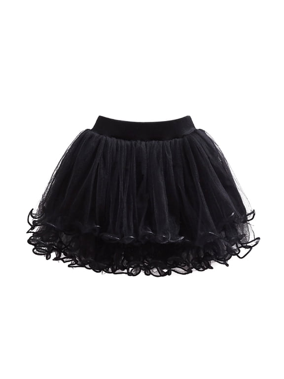 Little Girls Solid Mesh Layered Tutu Skirt Dance Party Tulle Skirt, Sizes 1-14