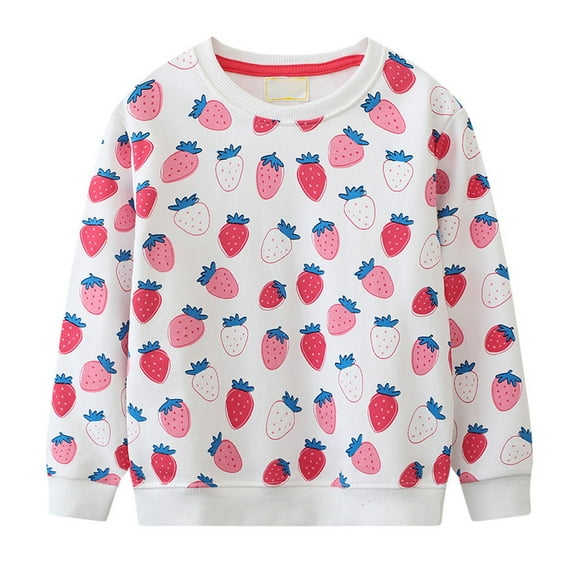 Kiijoy Little Girls Strawberry Sweatshirt Long Sleeve Crew Neck Pullover Top, Sizes 6-7