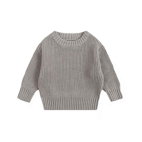 Kiijoy Little Girls Sweater Knitted Solid Warm Soft Crew Neck Pullover Top, Sizes 5-6