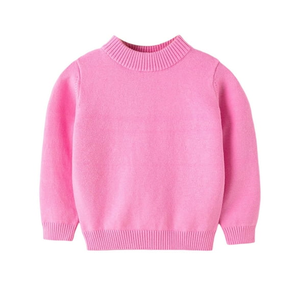 Kiijoy Little Girls Sweater Solid Casual Knit Crew Neck Pullover Sweatshirt, Sizes 5-6