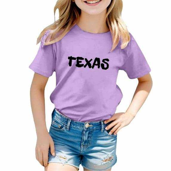 Kiijoy Little Girls Texas City T-Shirt Short Sleeve Casual Cotton T Shirt, Sizes 5-6