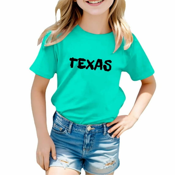 Kiijoy Little Girls Texas City T-Shirt Short Sleeve Casual Cotton T Shirt, Sizes 6-7