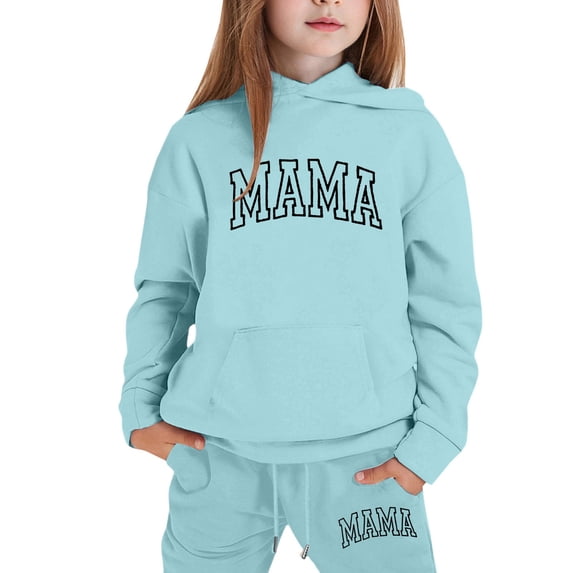 Kiijoy Little Girls Tracksuit Letter Print Sports Hoodie Jogger Pants Outfits, Sizes 5-6