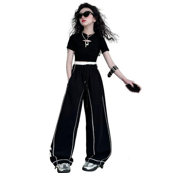 Kiijoy Little Girls Wide Leg Sweatpants Letter Print High Rise Active Pants, Sizes 5-6