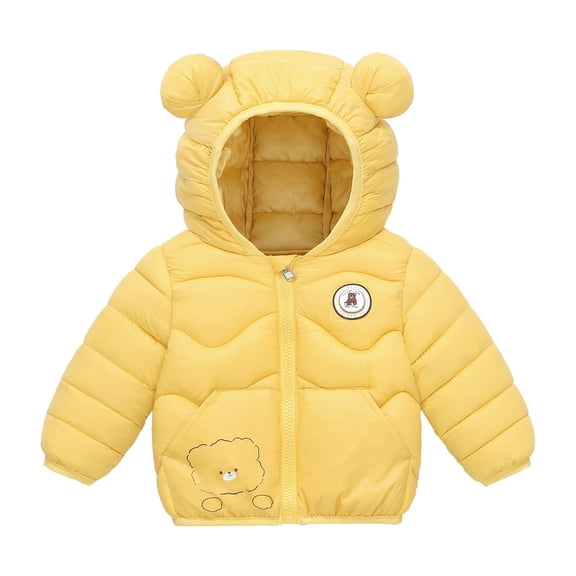 Kiijoy Little Girls Winter Padded Jacket Cartoon Bear Warm Down Coat for Kids, Sizes 6-7