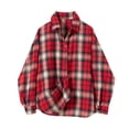 thumbnail image 1 of Kiijoy Long Sleeve Plaid Shirt for Boys Casual Unisex Button Down Shirt, Red, 5-6 Years, 1 of 7