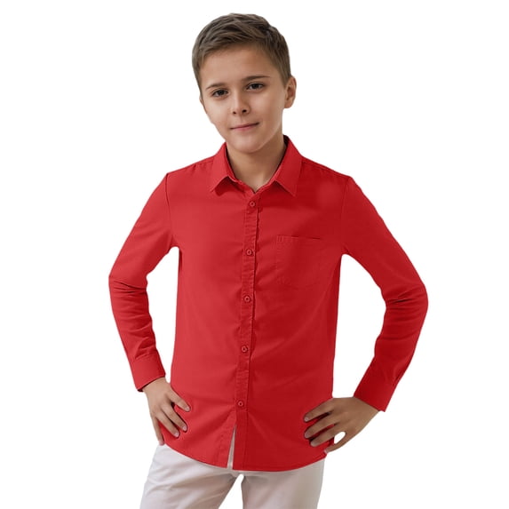 Kiijoy Long Sleeve Shirt for Boys Casual Unisex Solid Button Down Shirt Top, Sizes 4-5