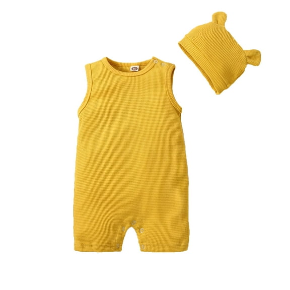 Kiijoy Baby Outfits Breathable Casual Sleeveless Bodysuit with Hat, Sizes 0-6M