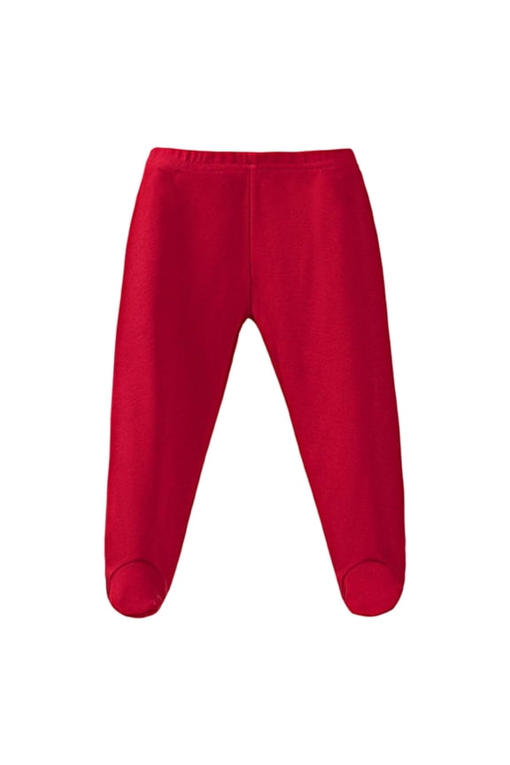 Newborn Baby Pants Solid Color Cotton Pull On Footed Pants Soft Trousers, Sizes 9-12M