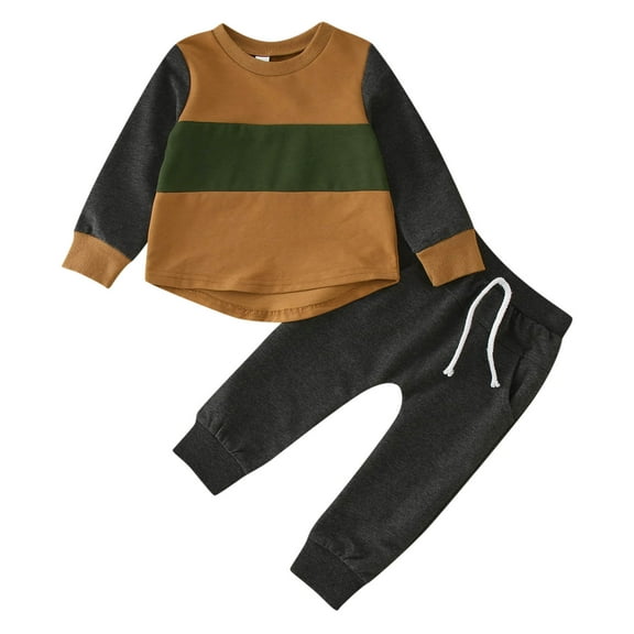 Kiijoy Boys Outfits Colorblock Casual Sweatshirt and Pants Sweatsuit, Sizes 6-12M